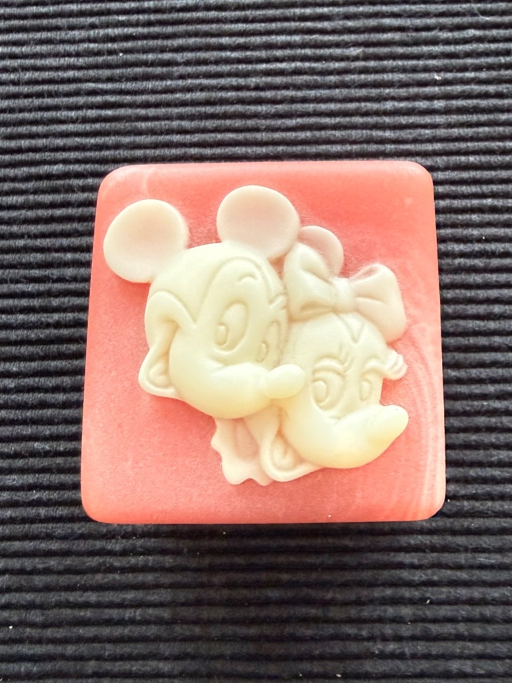 Walt Disney Productions Mickey & Minnie Soapstone Pink Trinket Box VTG
